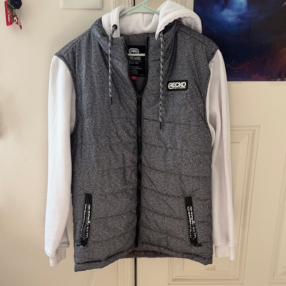Ecko Unlimited Other - Ecko Unlimited Grey Hooded Puffer Vest with White Sleeves